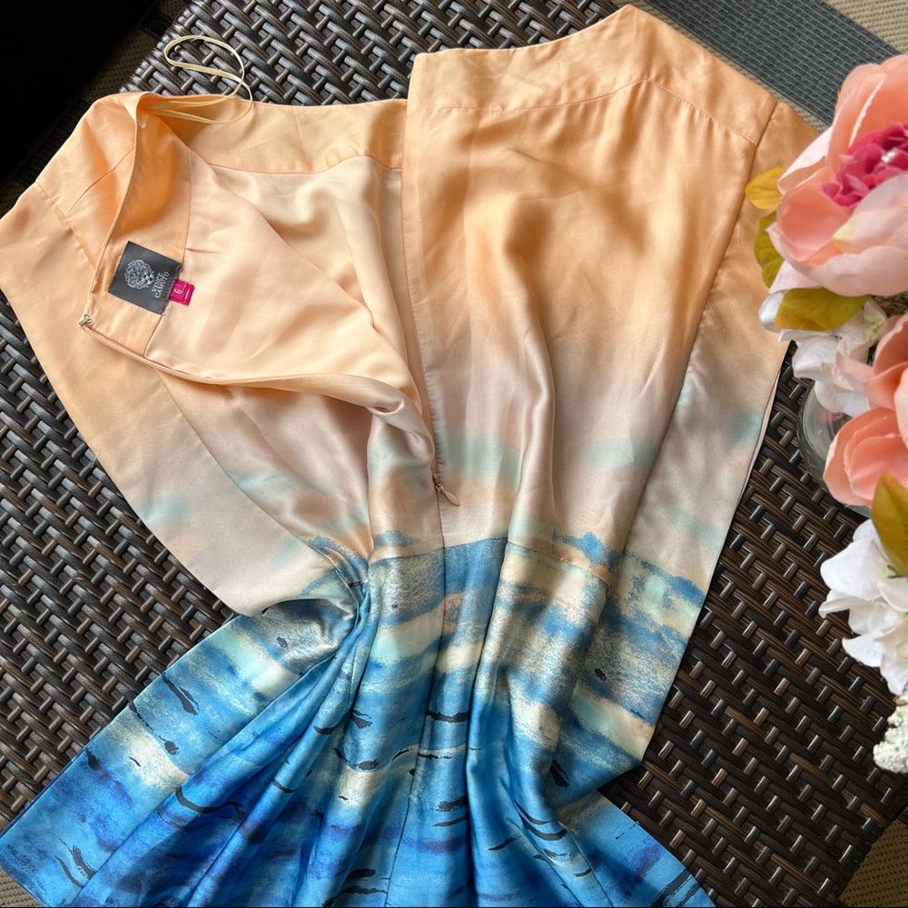 VINCE CAMUTO | Silk Peach Blue Ombré Dress - Picture 7 of 14